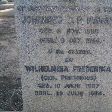 MARAIS Johannes D.P. 1880-1944 &amp; Wilhelmina Frederika PRETORIUS 1887-1964