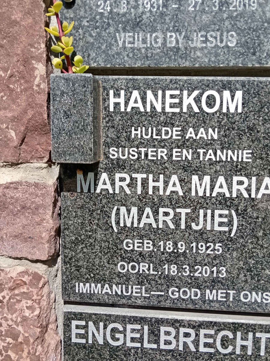 HANEKOM Martha Maria 1925-2013