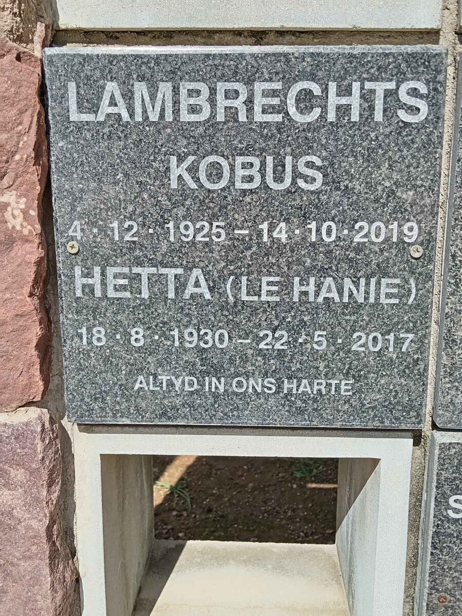 LAMBRECHTS Kobus 1925-2019 &amp; Hetta LE HANIE 1930-2017