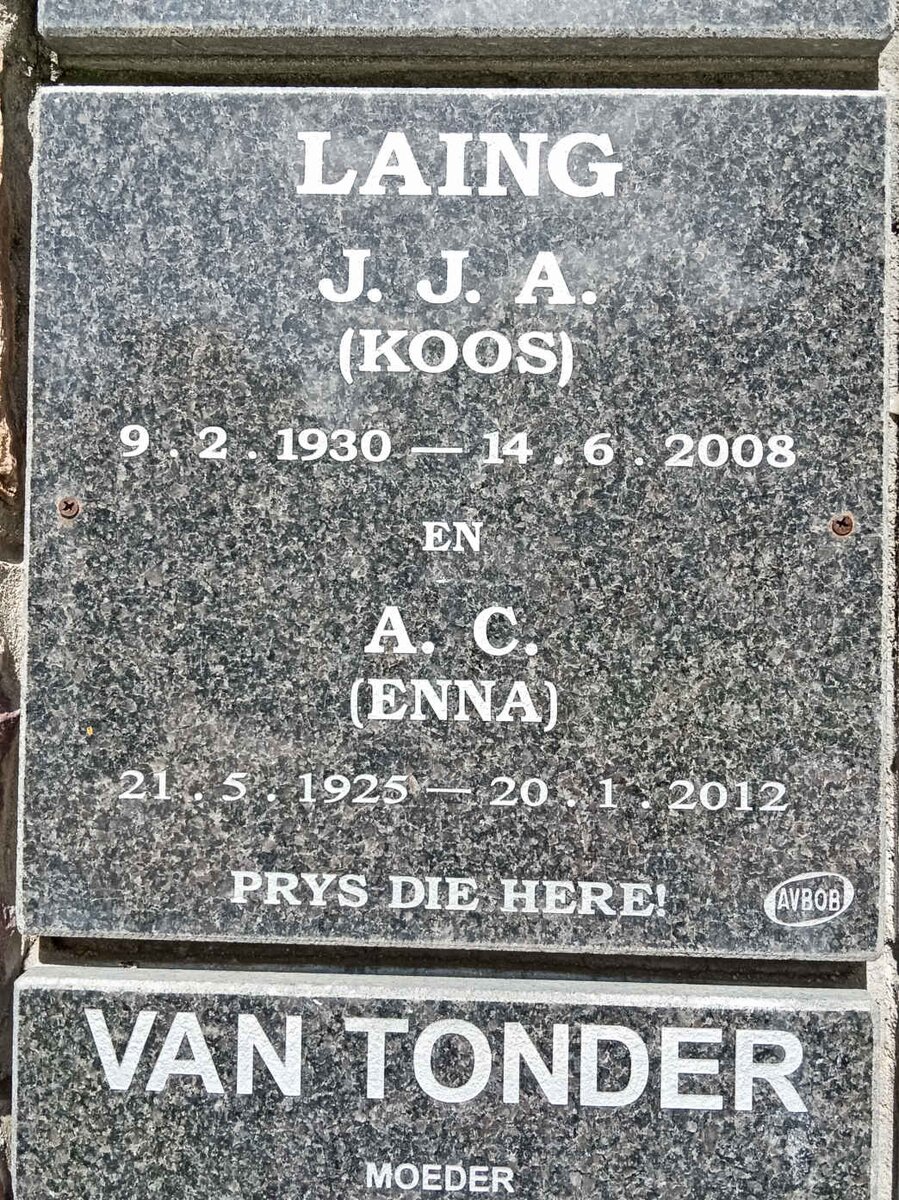 LAING J.J.A. 1930-2008 &amp; A.C. 1925-2012