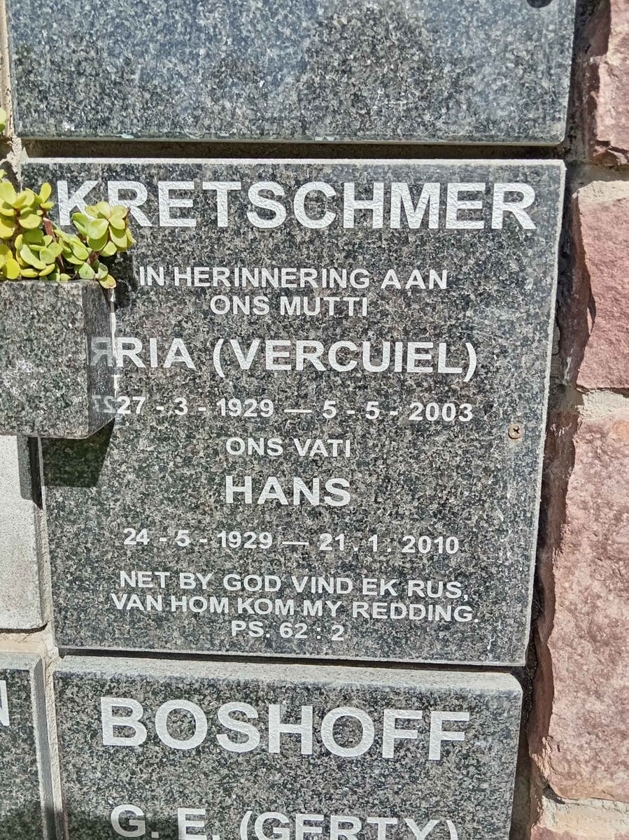 KRETSCHMER Hans 1929-2010 &amp; Ria VERCUIEL 1928-2003