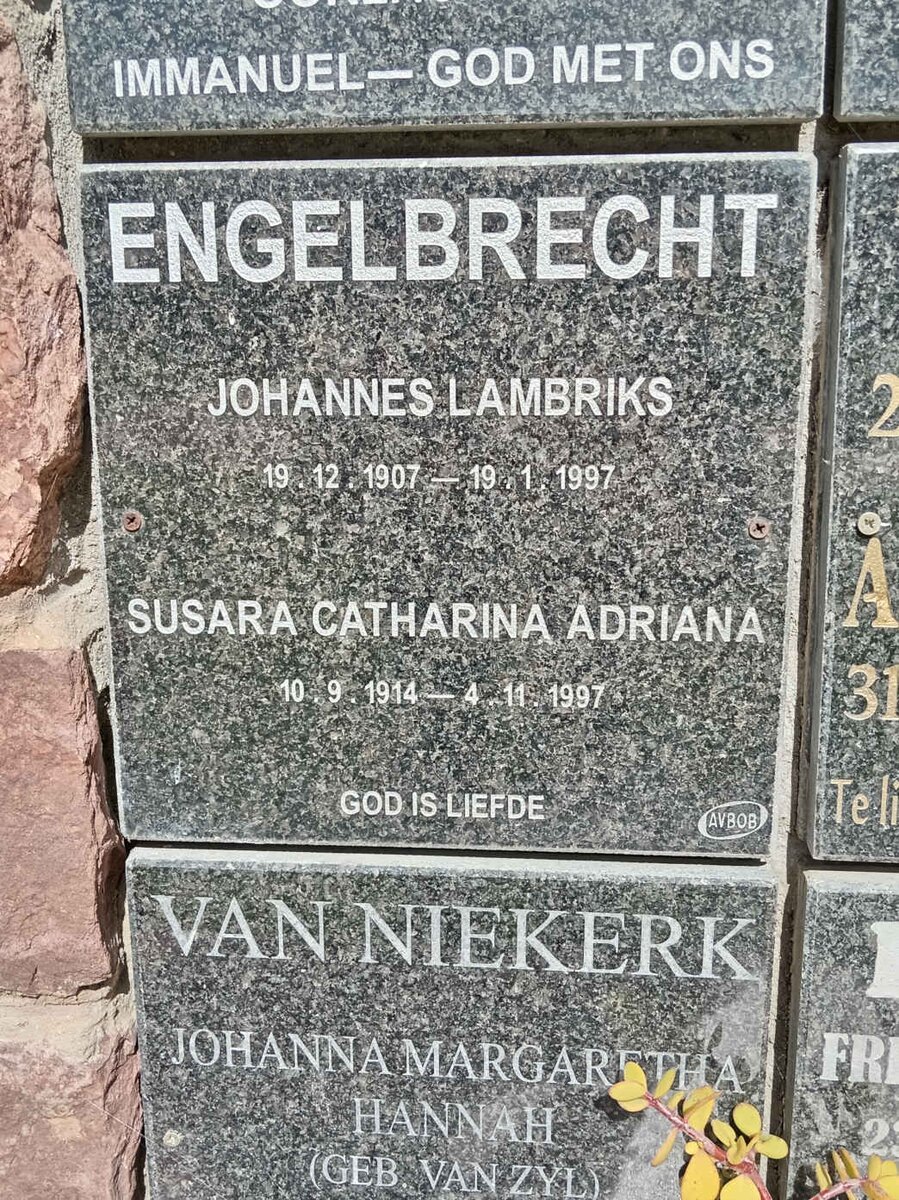 ENGELBRECHT Johannes Lambriks 1907-1997 &amp; Susara Catharina Adriana 1914-1997