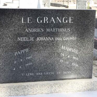 GRANGE Andries Marthinus, le 1910-1970 &amp; Neelje Johanna GOUWS 1914-1974 