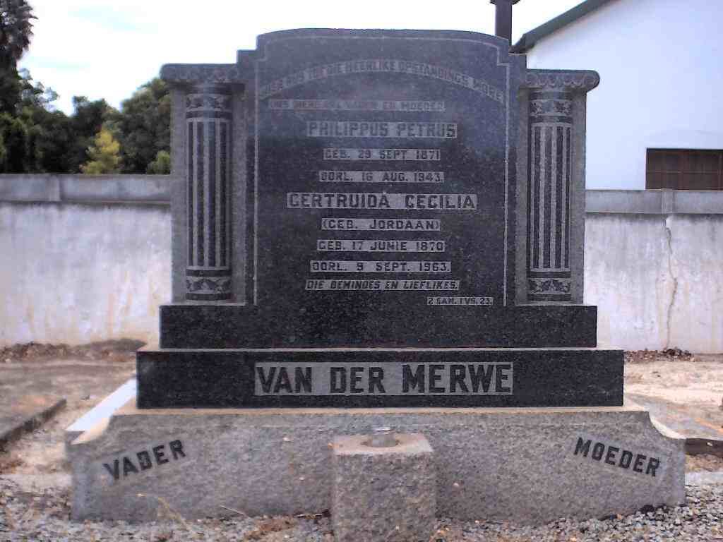 MERWE Philippus Petrus, van der 1871-1943 &amp; Gertruida Cecilia JORDAAN 1870-1963