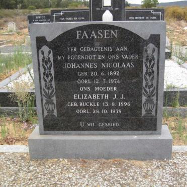 FAASEN Johannes Nicolaas 1892-1974 &amp; Elizabeth J.J. BUCKLE 1896-1979