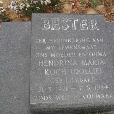 BESTER Hendrina Maria Koch nee LOMBARD 1921-1984