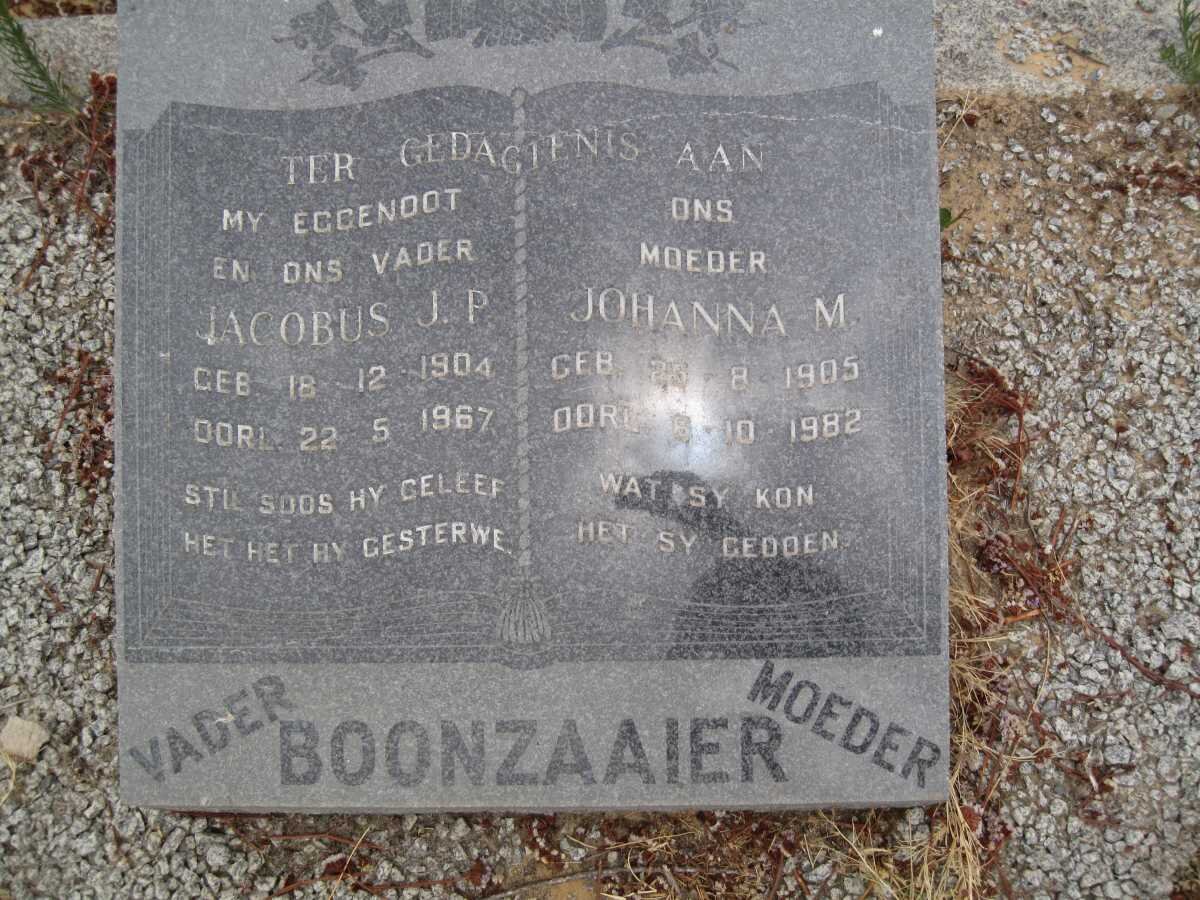 BOONZAAIER Jacobus J.P. 1904-1967 &amp; Johanna M. 1905-1982