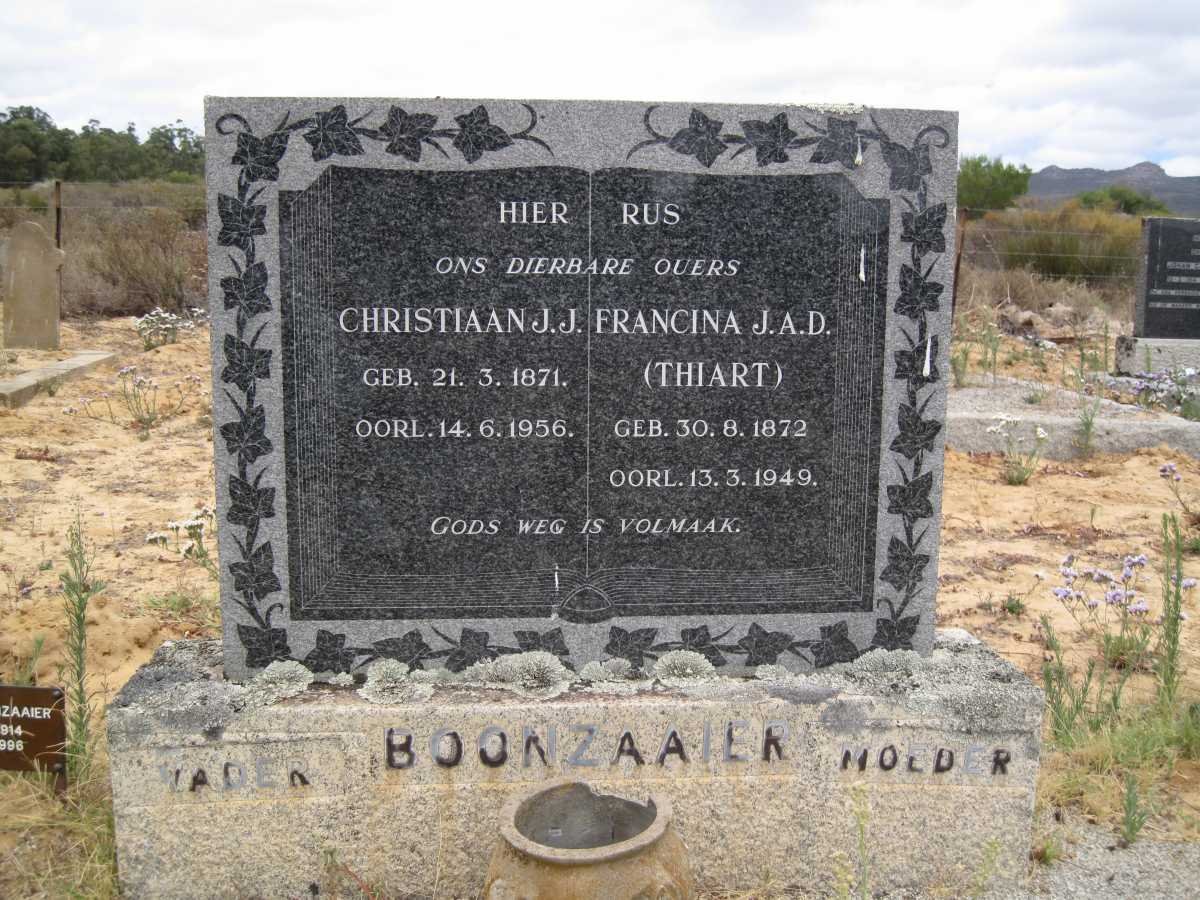 BOONZAAIER Christiaan J.J. 1871-1956 &amp; Francina J.A.D. THIART 1872-1949