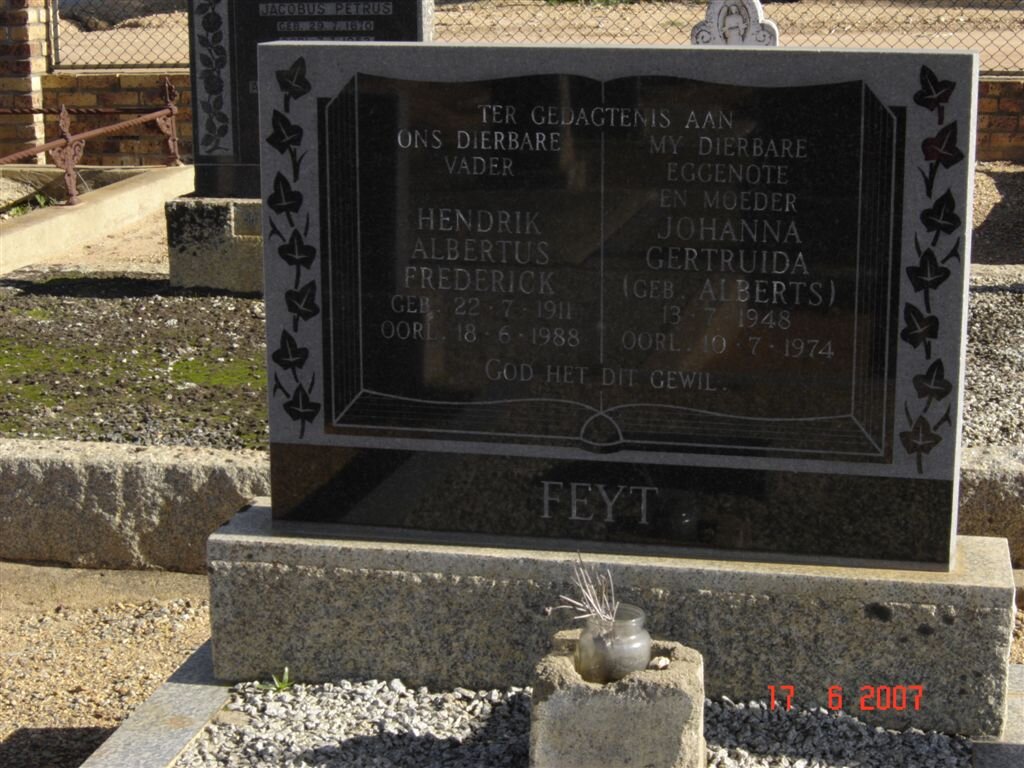 FEYT Hendrik Albertus Frederick 1911-1988 &amp; Johanna Gertruida ALBERTS 1948-1974