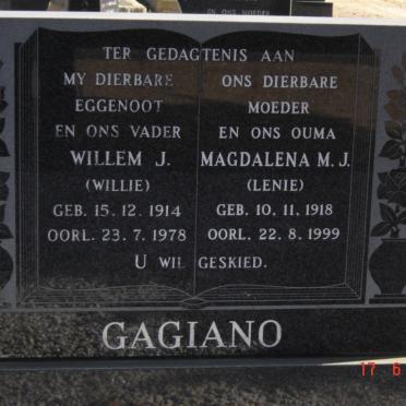 GAGIANO Willem J. 1914-1978 &amp; Magdalena M.J. 1918-1999
