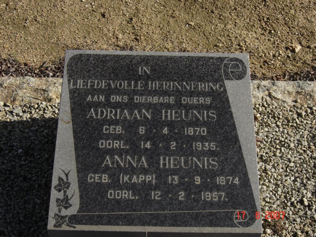 HEUNIS Adriaan 1870-1935 &amp; Anna KAPP 1874-1957
