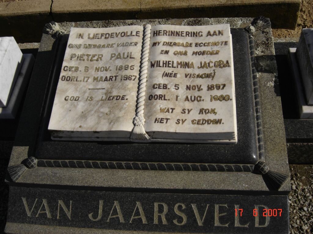 JAARSVELD Pieter Paul 1895-1967 &amp; Wilhelmina Jacoba VISAGIE 1897-1960