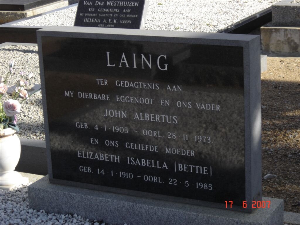 LAING John Albertus 1903-1973 &amp; Elizabeth Isabella 1910-1985