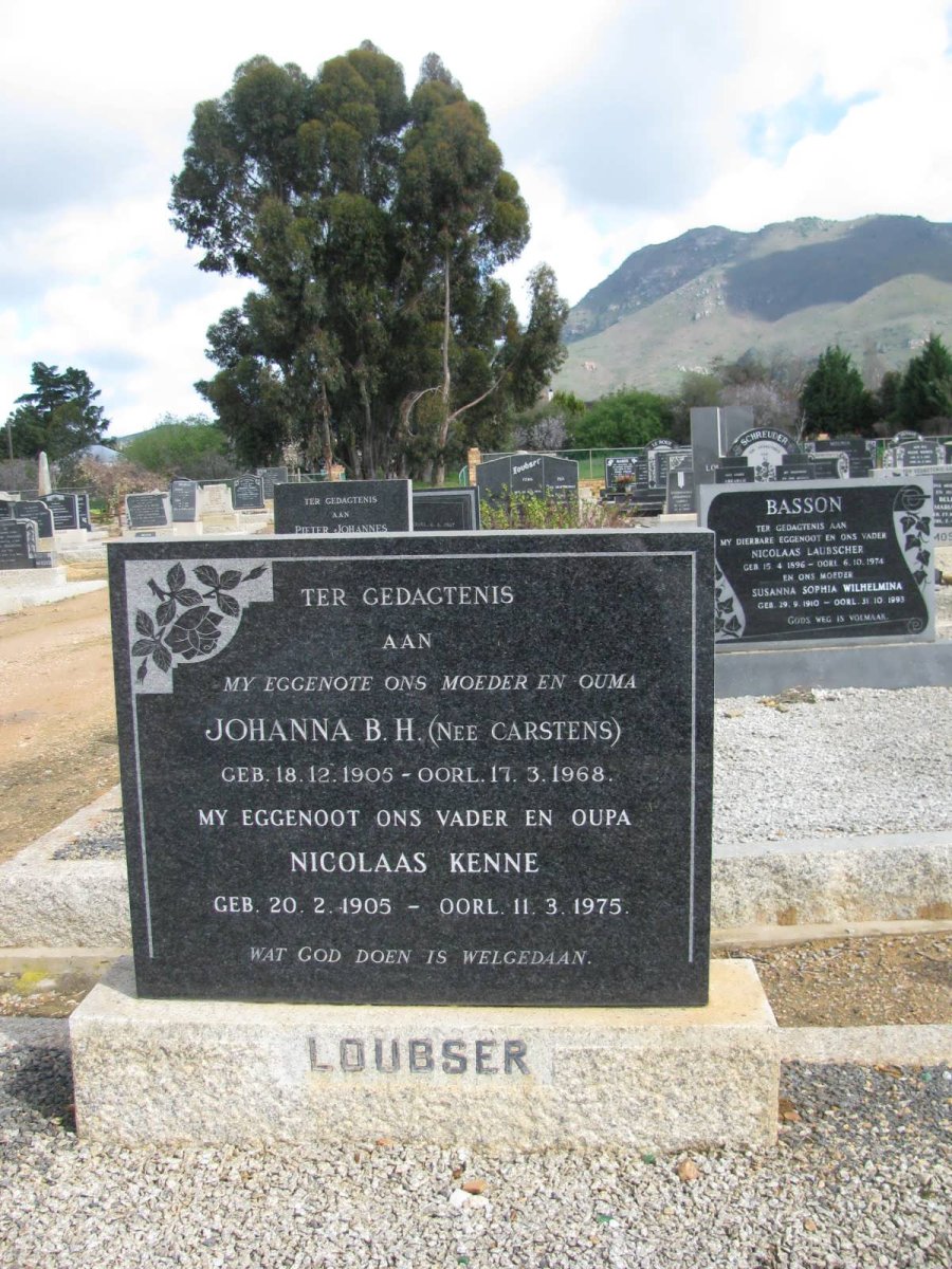 LOUBSER Nicolaas Kenne 1905-1975 &amp; Johanna B.H CARSTENS 1905-1968