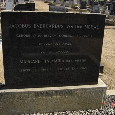 MERWE Jacobus Everhardus, van der 1887-1960 &amp; Margaretha Maria VISSER 1893-1968