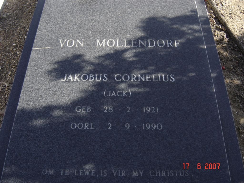 MOLLENDORF Jakobus Cornelius, von 1921-1990