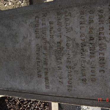 MERWE Willem Sterrenberg, van der 1918-1942