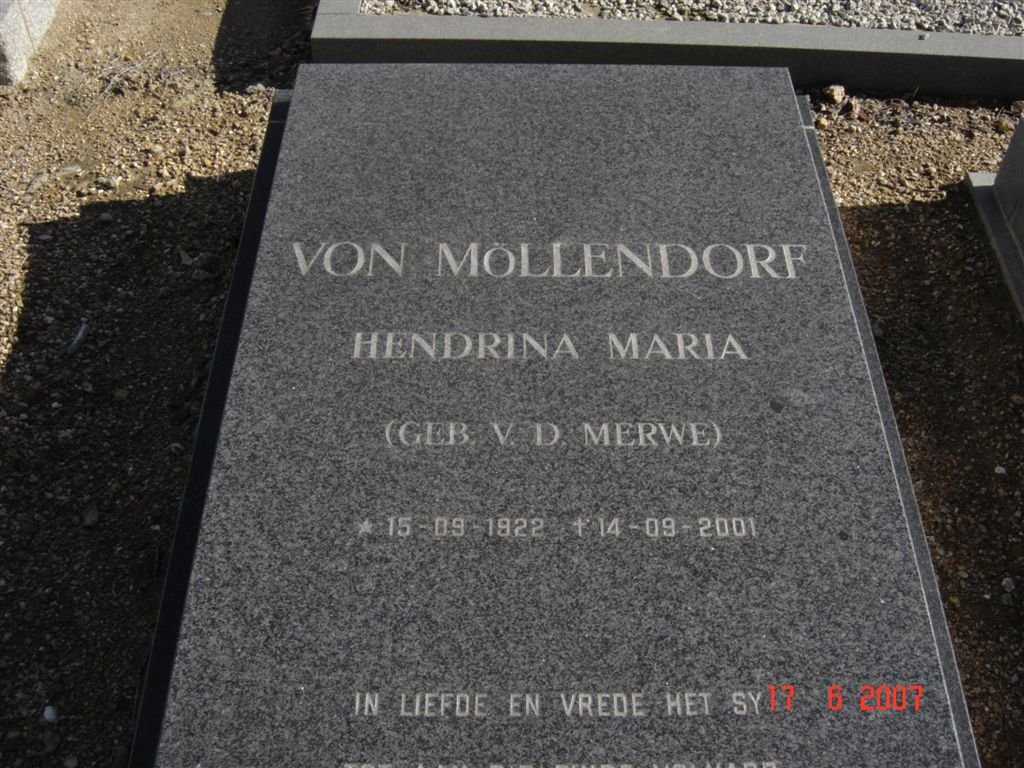 MOLLENDORF Hendrina Maria, von nee V.D. MERWE 1922-2001