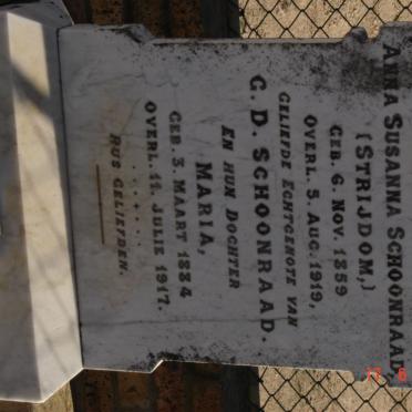 SCHOONRAAD Anna Susanna nee STRIJDOM 1859-1919 :: SCHOONRAAD Maria 1884-1917