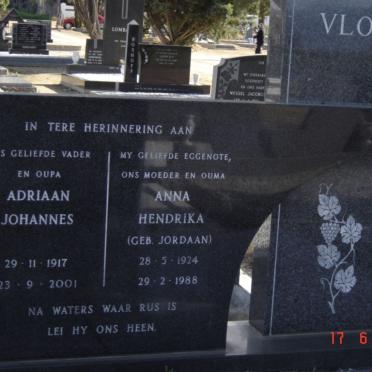 VLOK Adriaan Johannes 1917-2001 &amp; Anna Hendrika JORDAAN 1924-1988
