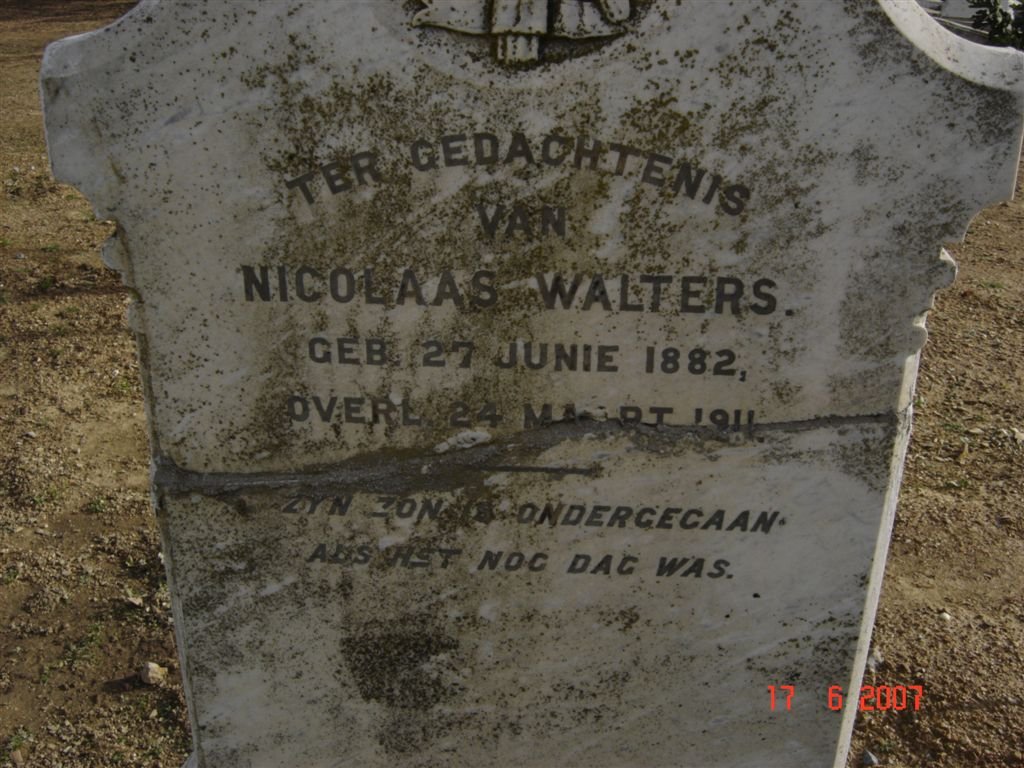 WALTERS Nicolaas Nicolaas 1882-1911