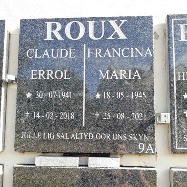 ROUX Claude Errol 1941-2018 &amp; Francina Maria 1945-2021