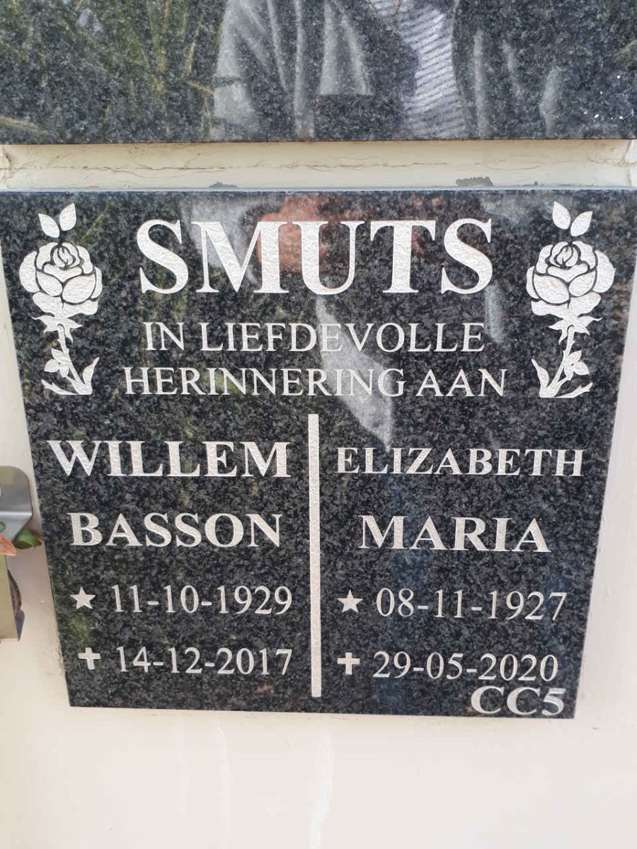 SMUTS Willem Basson 1929-2017 &amp; Elizabeth Maria 1927-2020