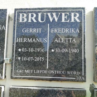 BRUWER Gerrit Hermanus 1936-2015 &amp; Fredrika Aletta 1940-