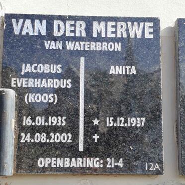 MERWE Jacobus Everhardus, van der 1935-2002 &amp; Anita 1937-
