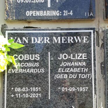 MERWE Jacobus Everhardus, van der 1951-2021 &amp; Johanna Elizabeth DU TOIT 1957-