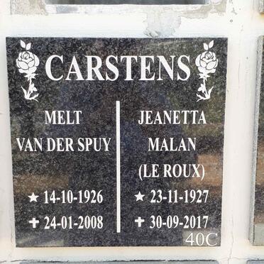 CARSTENS Melt van der Spuy 1926-2008 &amp; Jeanetta Malan LE ROUX 1927-2017