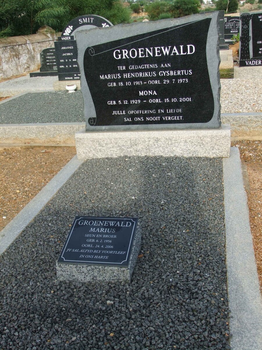 GROENEWALD Marius Hendrikus Gysbertus 1913-1973 &amp; Mona 1929-2001 :: GROENEWALD Marius 1956-2006