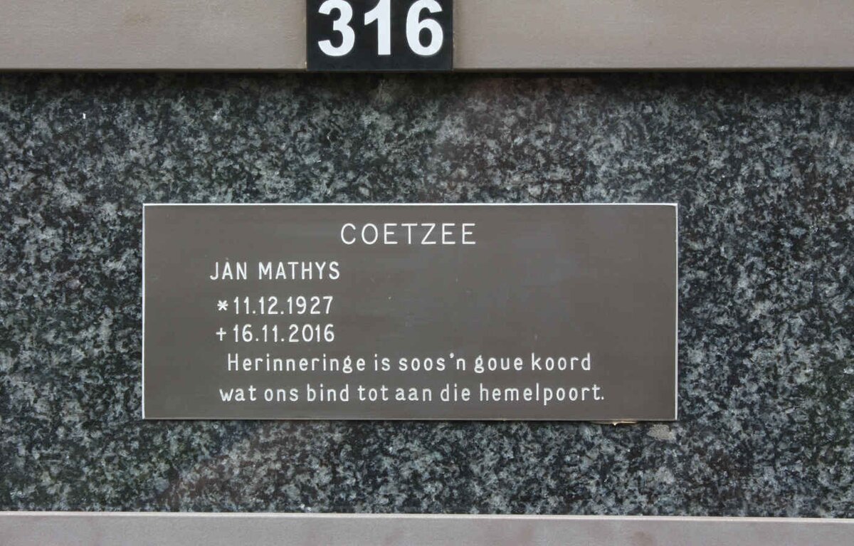 COETZEE Jan Mathys 1927-2016