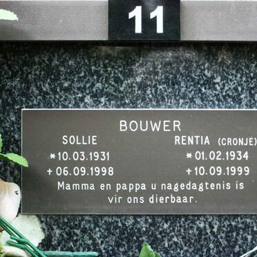 BOUWER Sollie 1931-1998 &amp; Rentia CRONJÉ 1934-1999