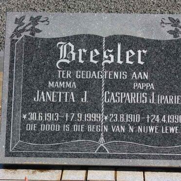 BRESLER Casparus J. 1910-1990 &amp; Janetta J. 1913-1999
