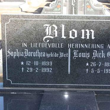 BLOM Louis Dirk Cornelis 1896-1992 &amp; Sophia Dorothea DE WET 1899-1992