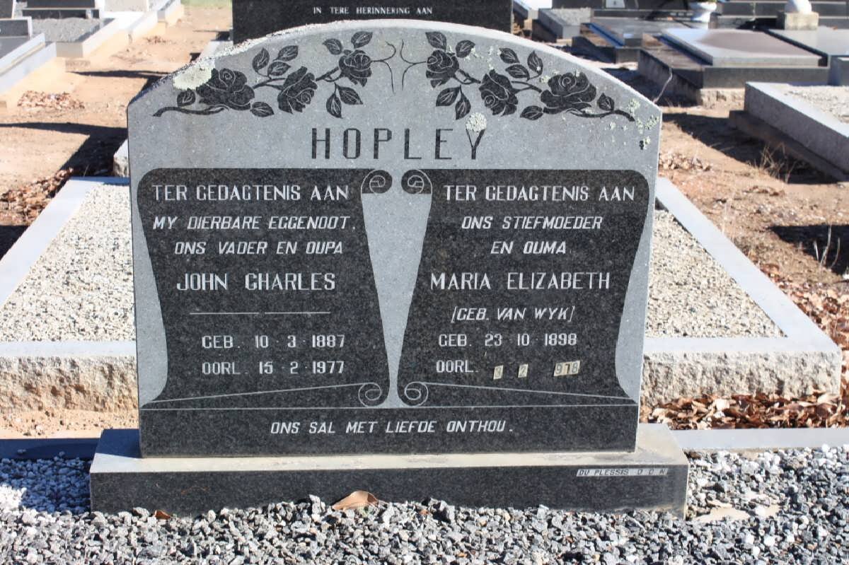 HOPLEY John Charles 1887-1977 &amp; Maria Elizabeth VAN WYK 1898-1978