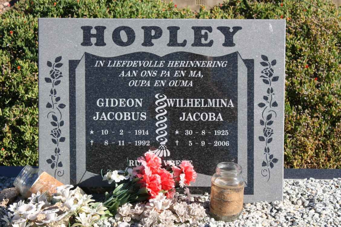 HOPLEY Gideon Jacobus 1914-1992 &amp; Wilhelmina Jacoba 1925-2006