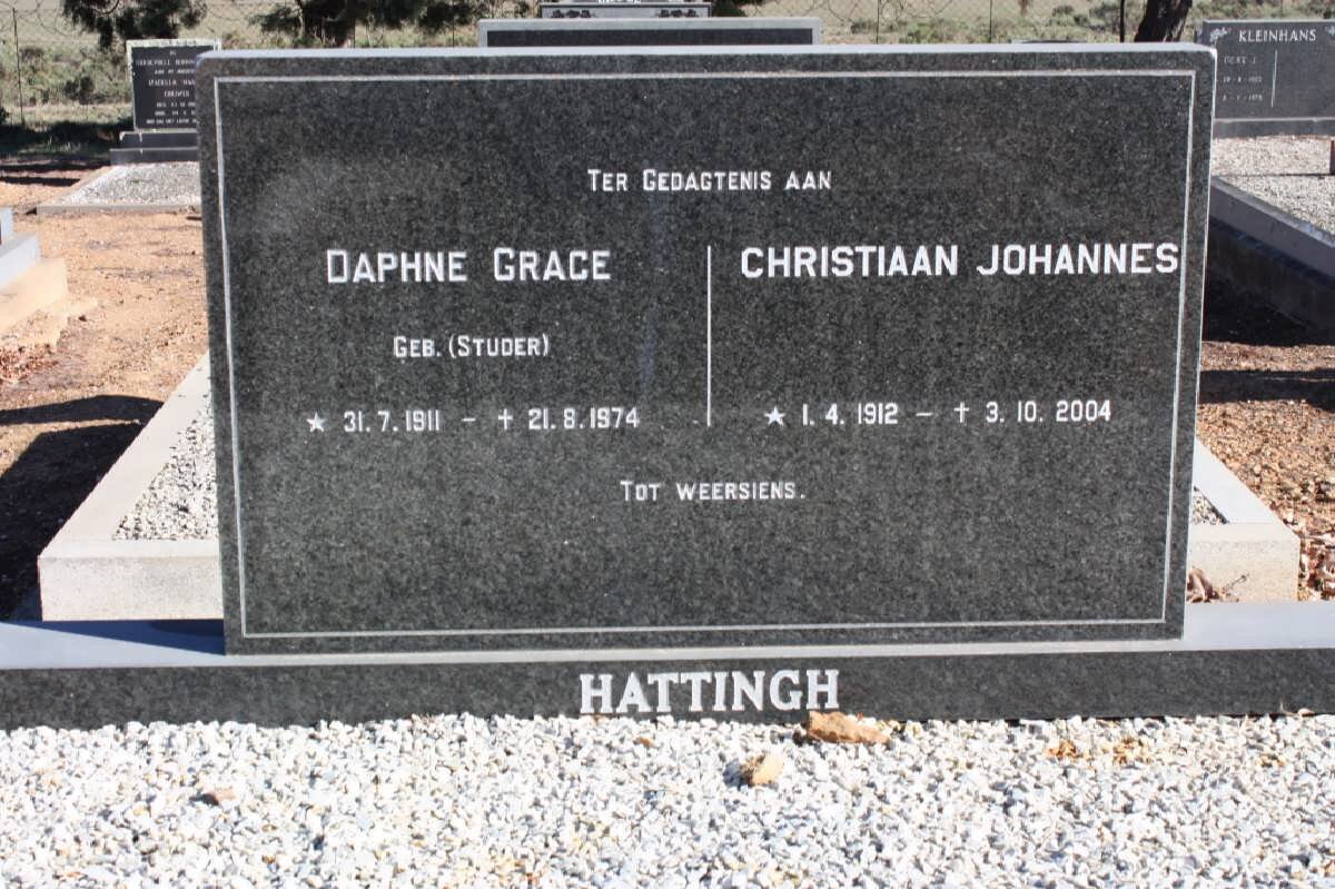 HATTINGH Christiaan Johannes 1912-2004 &amp; Daphne Grace STUDER 1911-1974