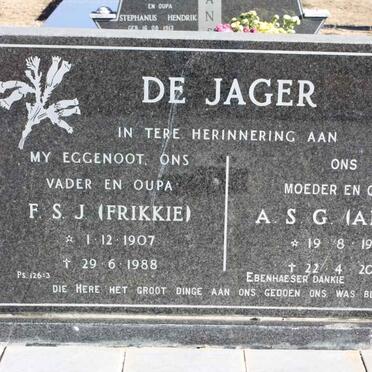 JAGER F.S.J, de. 1907-1988 &amp; A.S.G. 1904-2001