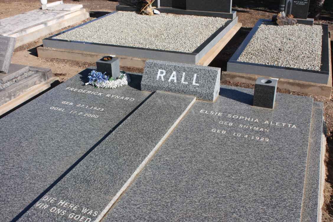 RALL Frederick Rynard 1923-2000 &amp; Elsie Sophia Aletta SNYMAN 1929-
