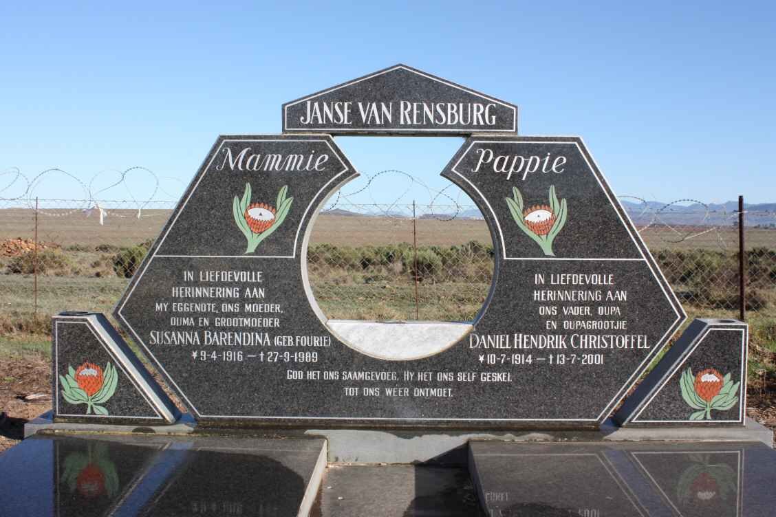RENSBURG Daniel Hendrik Christoffel, Janse van 1914-2001 &amp; Susanna Barendina FOURIE 1916-1989