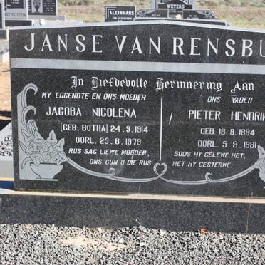 RENSBURG Pieter Hendrik, Janse van 1894-1981 &amp; Jacoba Nicolena BOTHA 1914-1979