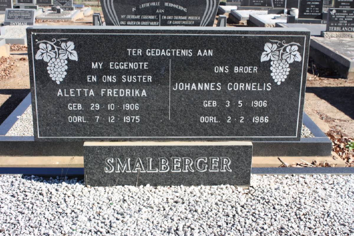 SMALBERGER Johannes Cornelis 1906-1986 &amp; Aletta Fredrika 1906-1975