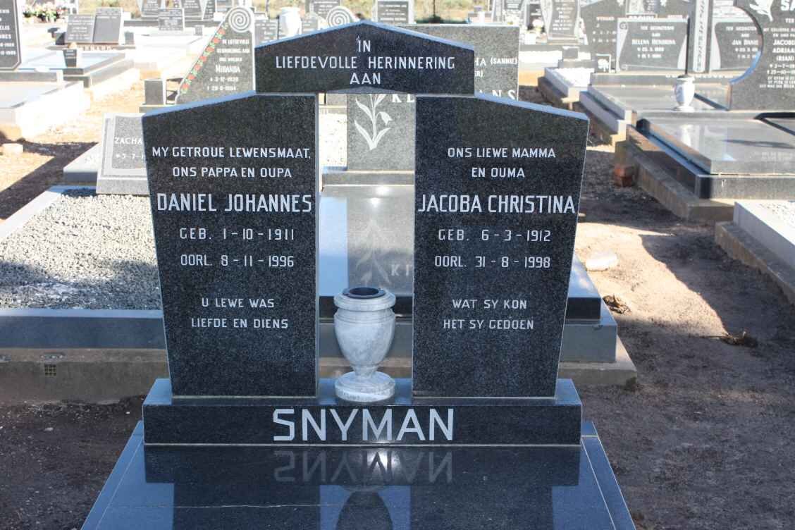 SNYMAN Daniel Johannes 1911-1996 &amp; Jacoba Christina 1912-1998