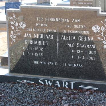 SWART Jan Nicolaas Gerhardus 1902-1988 &amp; Aletta Gesina SAAYMAN 1903-1989