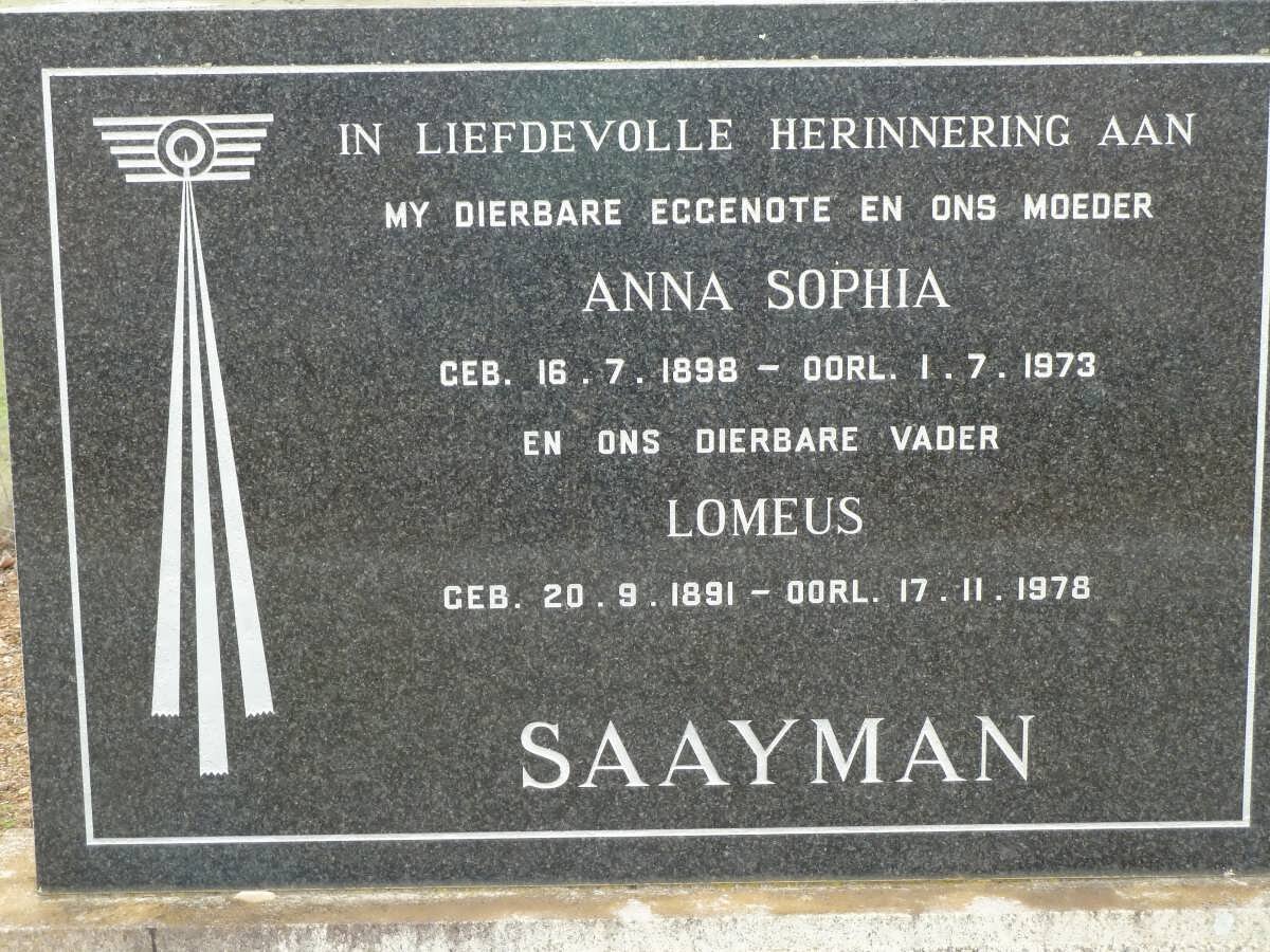 SAAYMAN Lomeus 1891-1978 &amp; Anna Sophia 1898-1973