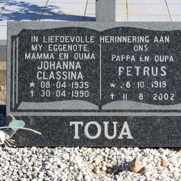 TOUA Petrus 1919-2002 &amp; Johanna Classina 1935-1990