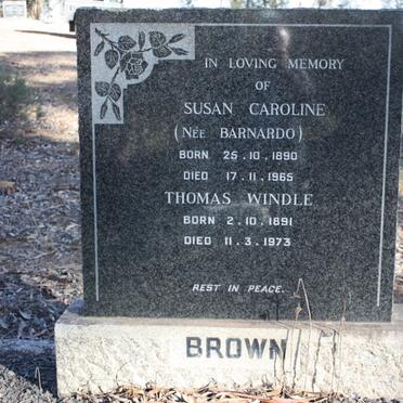 BROWN  Thomas Windle 1891-1973 &amp; Susan Caroline BARNARDO 1890-1965
