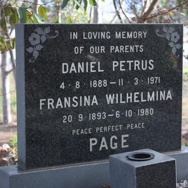 PAGE Daniel Petrus 1888-1971 &amp; Fransina Wilhelmina 1893-1980